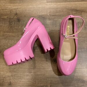 Barbie Pink Heeled Platforms with Rhinestone Buckles